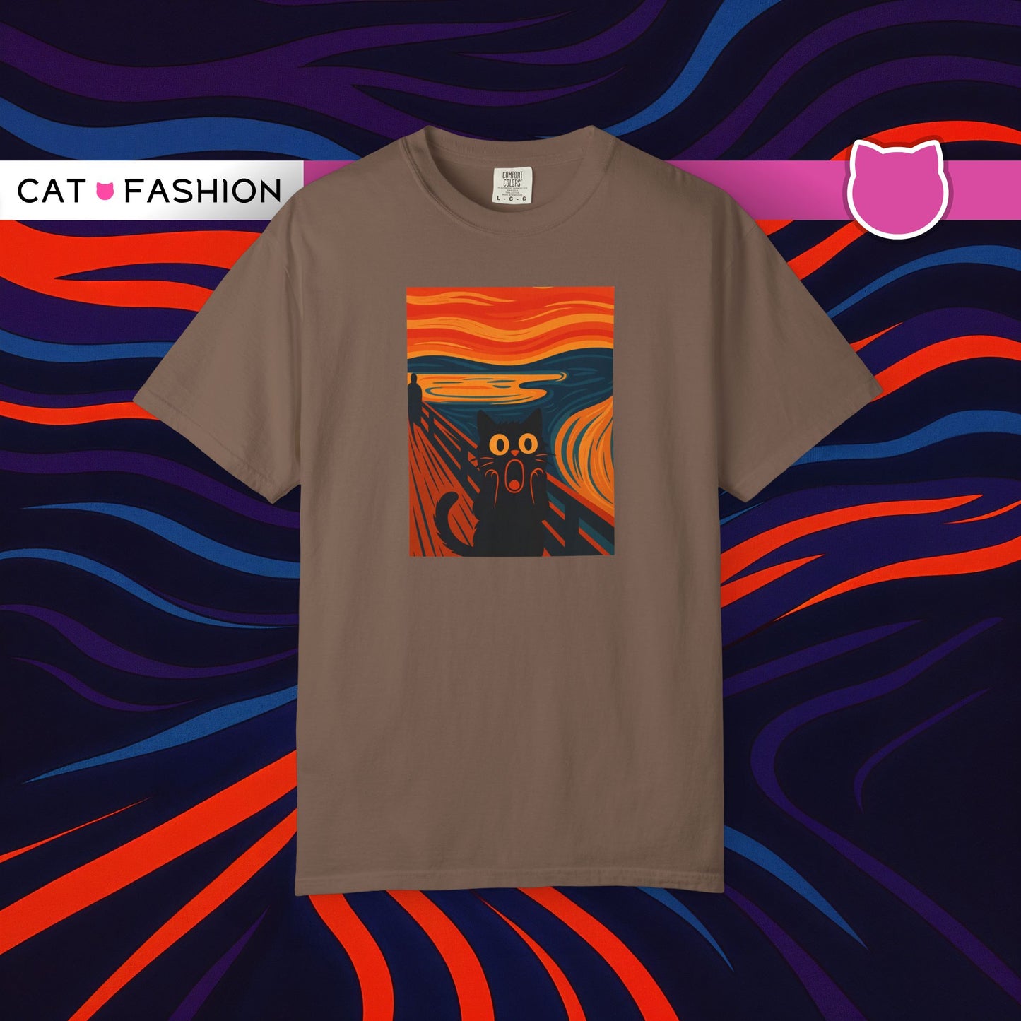T-Shirt: The Screamed Cat - Funny Munch Scream Parody Tee - Bold Unisex Graphic Shirt for Art Fans and Cat Lovers
