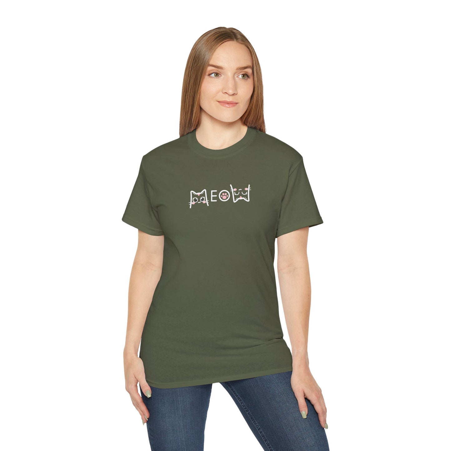T-Shirt: Simple MEOW – Minimalist Cat Lettering Graphic Tee – Cute Unisex Shirt for Everyday Casual Style