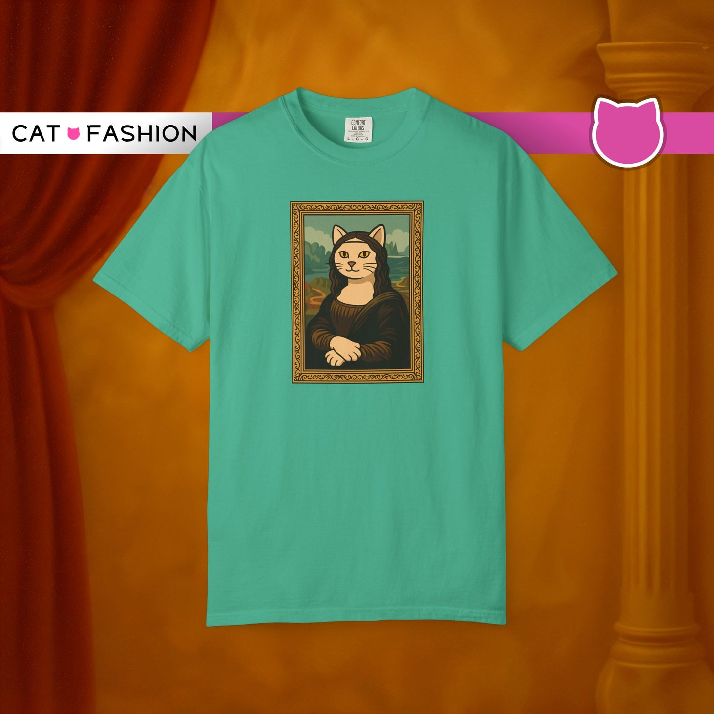 T-Shirt: Meow Mona Lisa - Cat Art Parody Graphic Tee - Leonardo da Vinci-Inspired Unisex Shirt for Cat Lovers and Art Fans