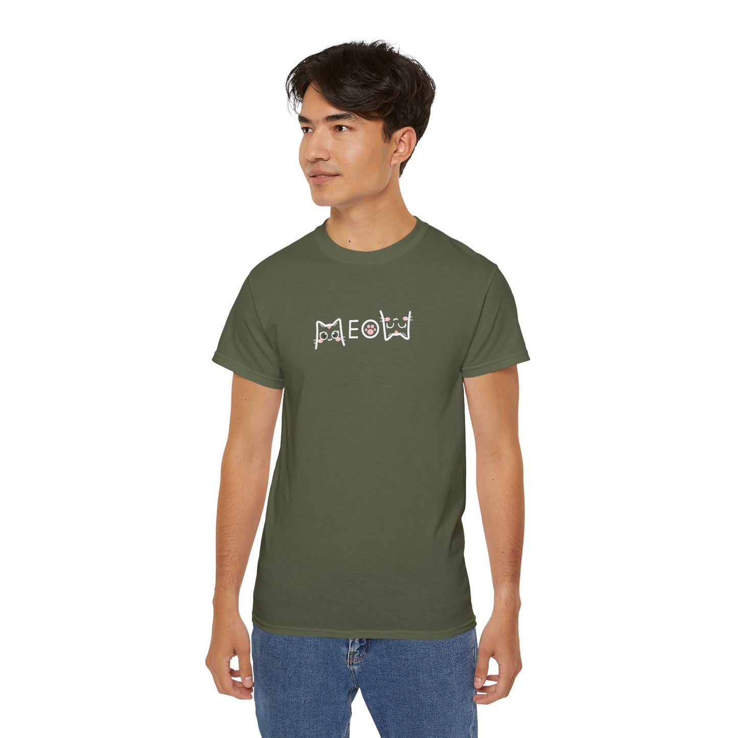 T-Shirt: Simple MEOW – Minimalist Cat Lettering Graphic Tee – Cute Unisex Shirt for Everyday Casual Style