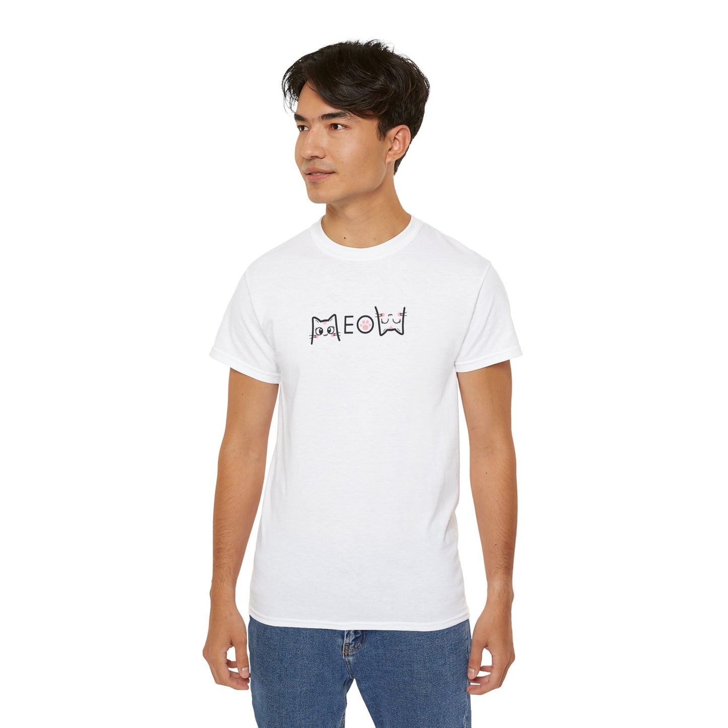T-Shirt: Simple MEOW – Minimalist Cat Lettering Graphic Tee – Cute Unisex Shirt for Everyday Casual Style