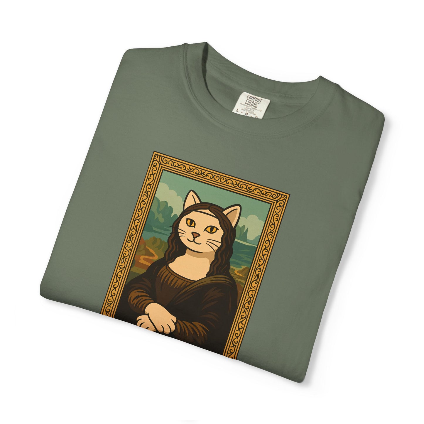 T-Shirt: Meow Mona Lisa - Cat Art Parody Graphic Tee - Leonardo da Vinci-Inspired Unisex Shirt for Cat Lovers and Art Fans