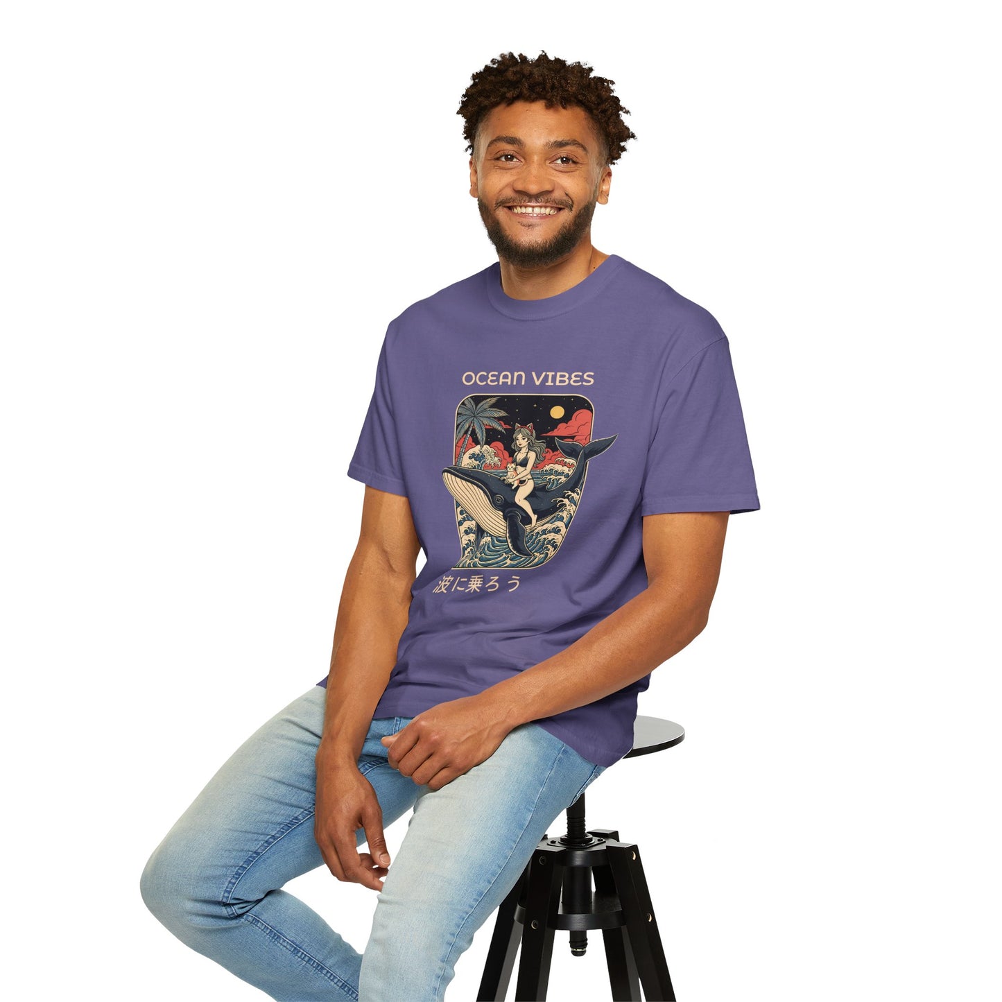 T-Shirt: Ocean Vibes – Anime Whale Rider Tee – Retro Japanese Style Shirt – Cat Girl Graphic Unisex Top for Surfers & Dreamers