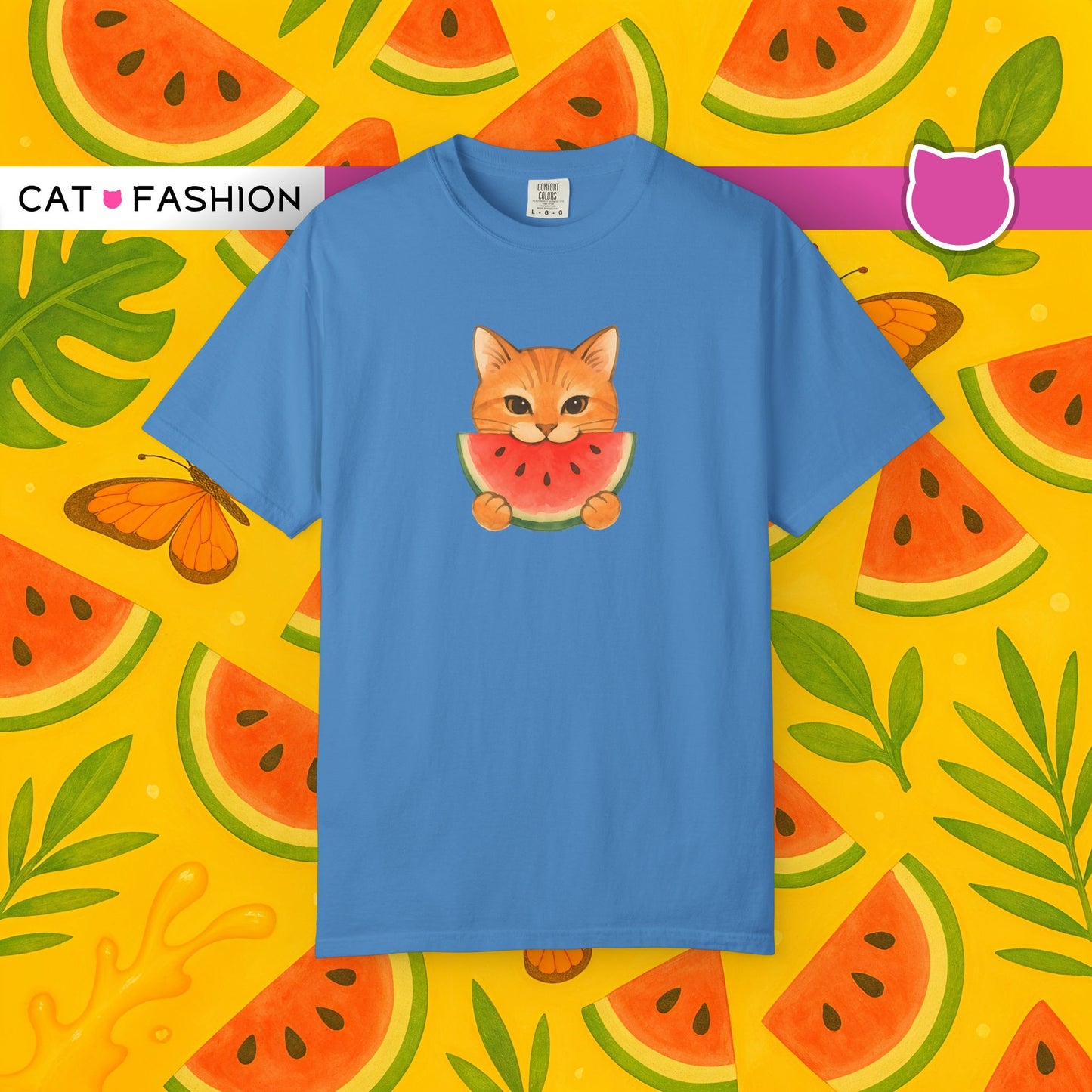 T-Shirt: Cat & Watermelon– Cute Watermelon Cat Graphic Tee – Fun Summer Fruit Unisex Shirt for Cat Lovers & Whimsical Vibes
