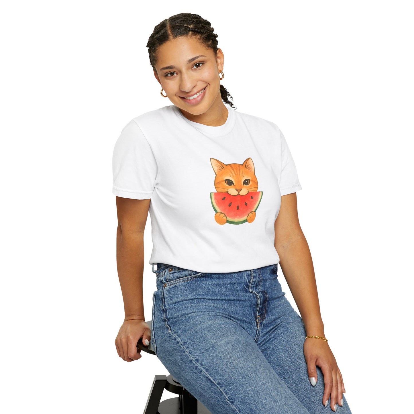 T-Shirt: Cat & Watermelon– Cute Watermelon Cat Graphic Tee – Fun Summer Fruit Unisex Shirt for Cat Lovers & Whimsical Vibes