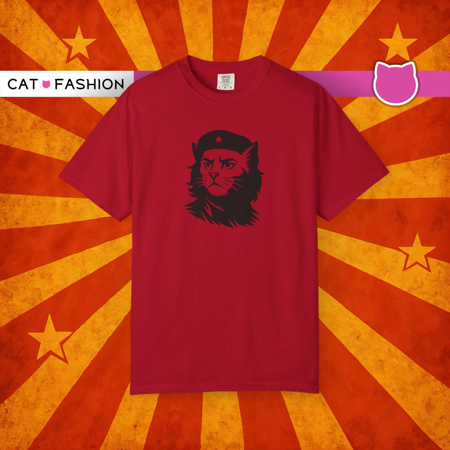 T-Shirt: Revolutionary Cat - Funny Che-Inspired Graphic Tee - Iconic Unisex Shirt for Cat Lovers and Political Satire Fans