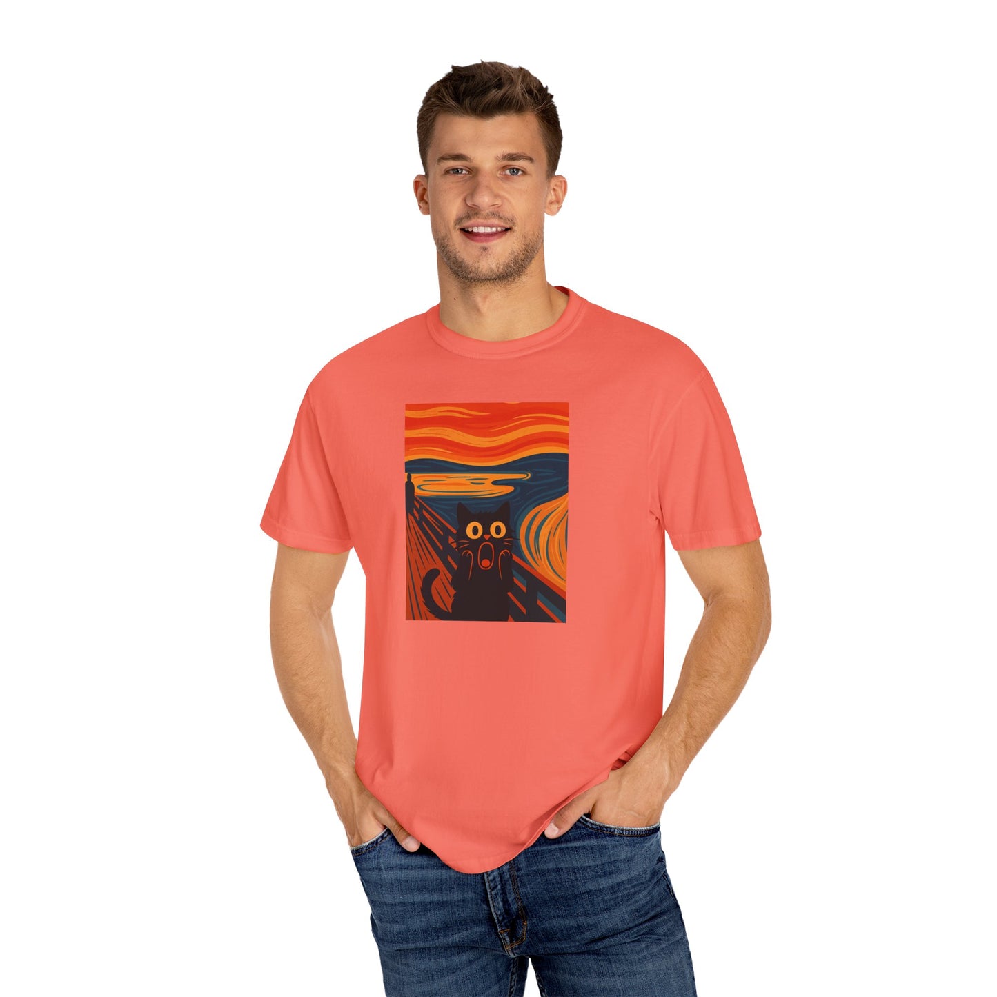 T-Shirt: The Screamed Cat - Funny Munch Scream Parody Tee - Bold Unisex Graphic Shirt for Art Fans and Cat Lovers