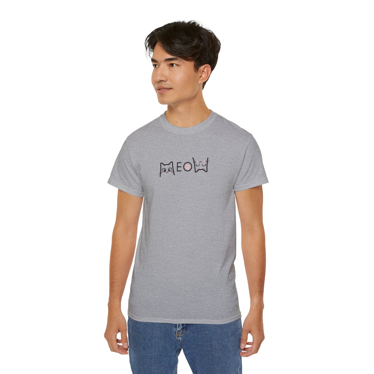T-Shirt: Simple MEOW – Minimalist Cat Lettering Graphic Tee – Cute Unisex Shirt for Everyday Casual Style