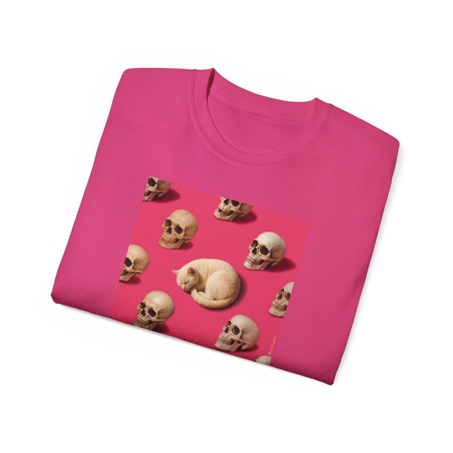 T-Shirt: The Cat and His Former Owners – Dark Humor Cat Graphic Tee – Funny Spooky Skull Unisex Shirt for Gothic Vibes