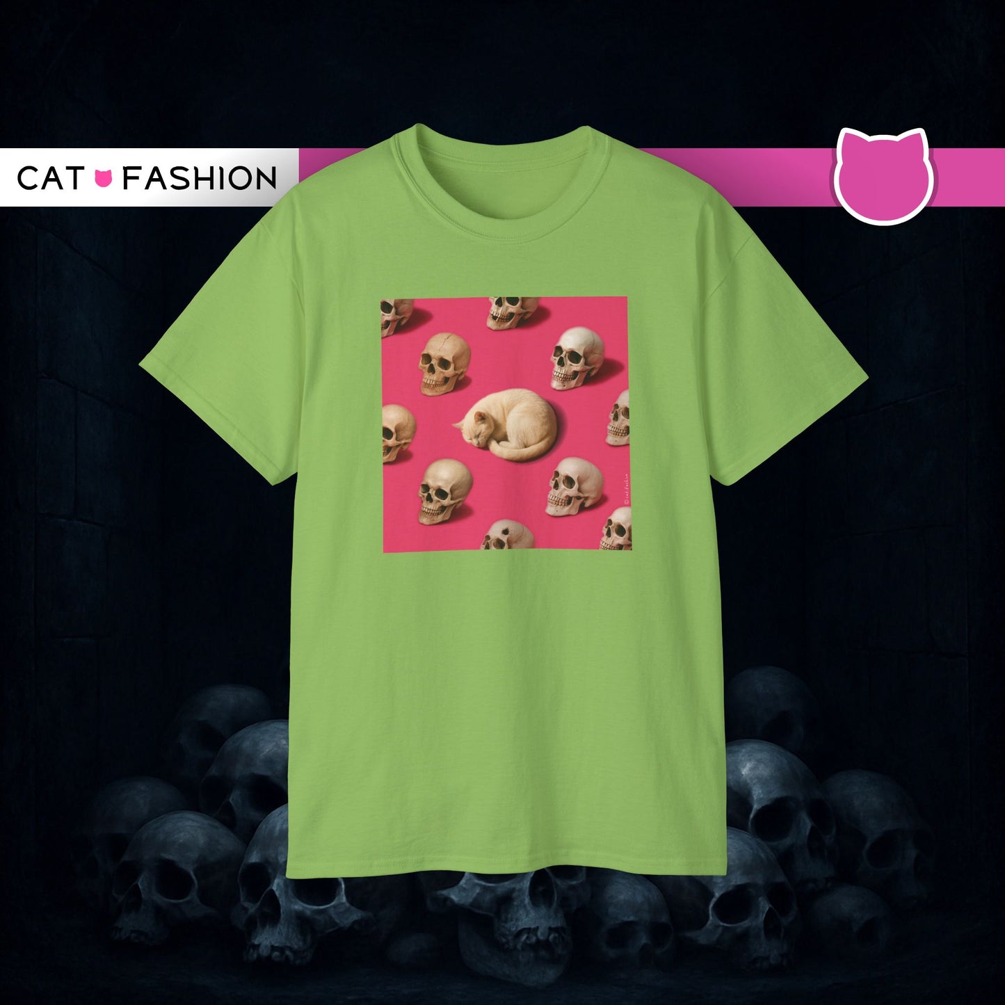 T-Shirt: The Cat and His Former Owners – Dark Humor Cat Graphic Tee – Funny Spooky Skull Unisex Shirt for Gothic Vibes