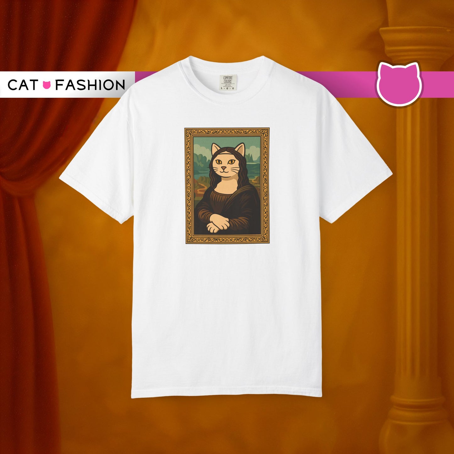 T-Shirt: Meow Mona Lisa - Cat Art Parody Graphic Tee - Leonardo da Vinci-Inspired Unisex Shirt for Cat Lovers and Art Fans