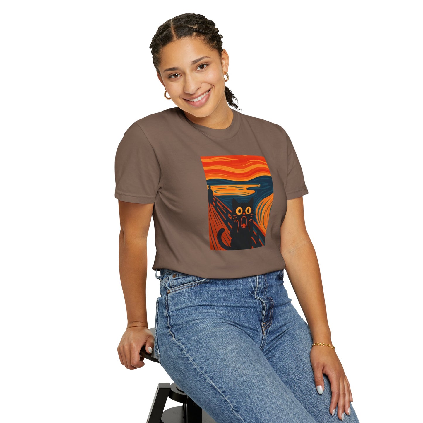 T-Shirt: The Screamed Cat - Funny Munch Scream Parody Tee - Bold Unisex Graphic Shirt for Art Fans and Cat Lovers