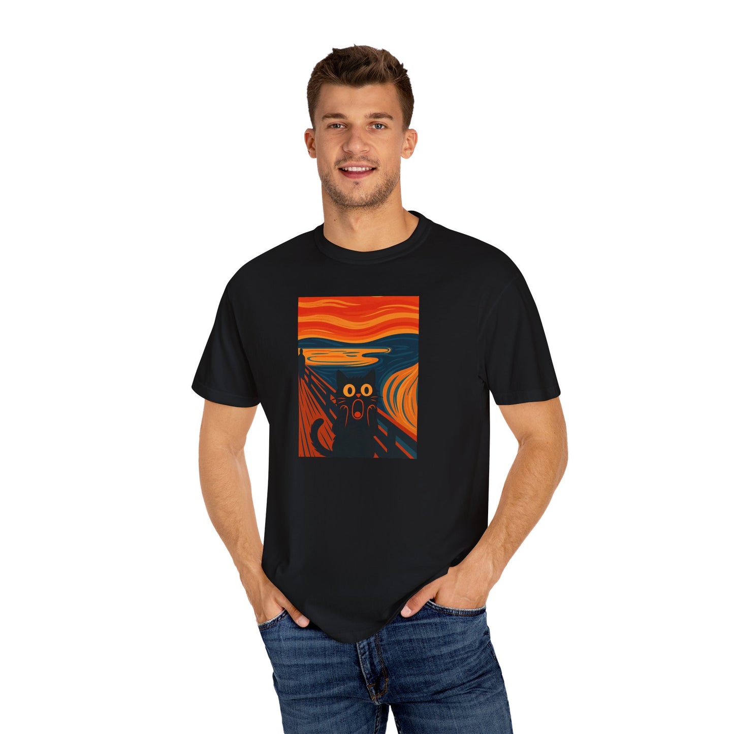 T-Shirt: The Screamed Cat - Funny Munch Scream Parody Tee - Bold Unisex Graphic Shirt for Art Fans and Cat Lovers