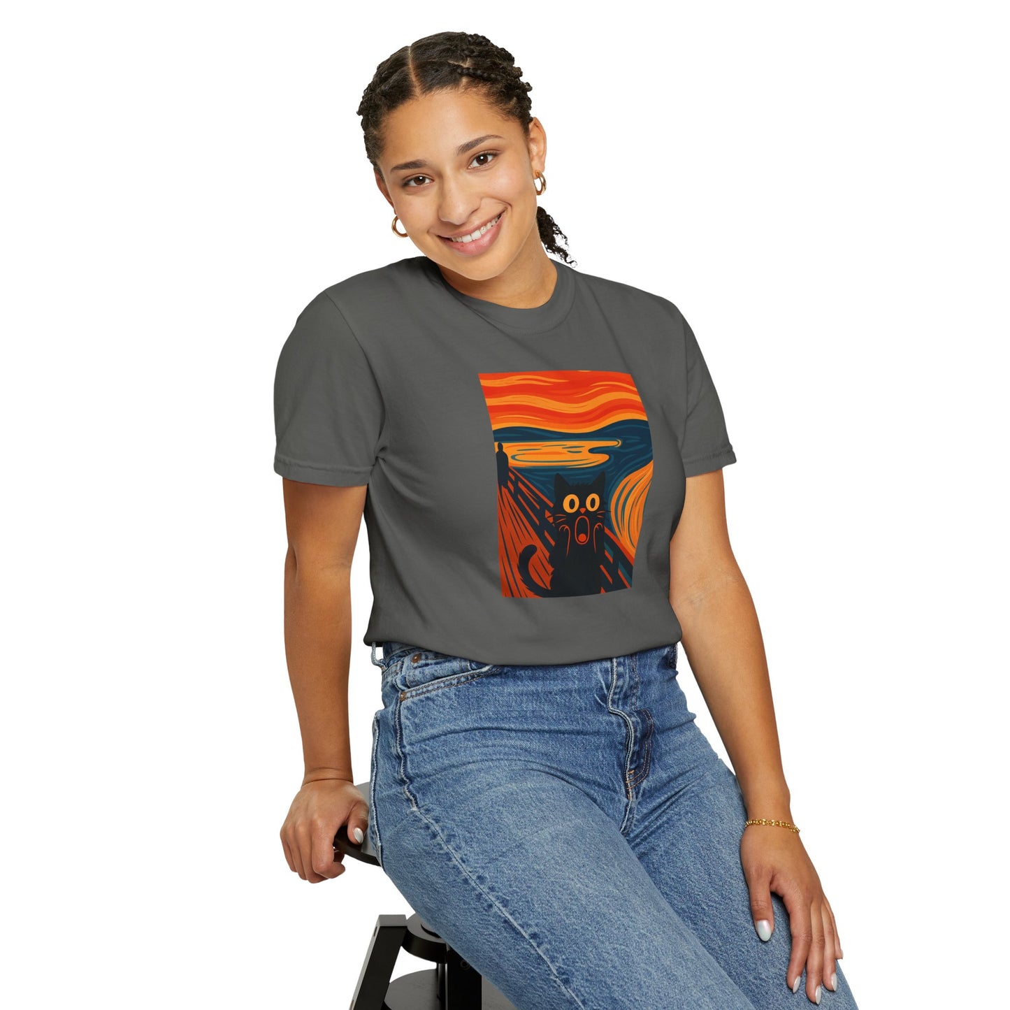 T-Shirt: The Screamed Cat - Funny Munch Scream Parody Tee - Bold Unisex Graphic Shirt for Art Fans and Cat Lovers
