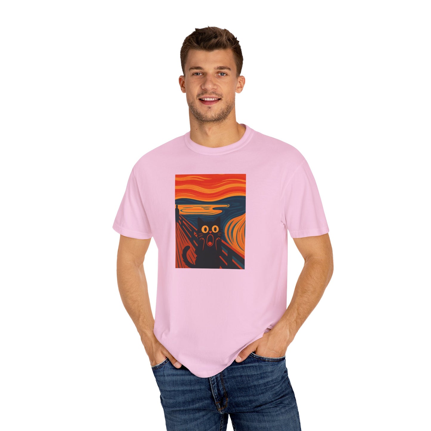 T-Shirt: The Screamed Cat - Funny Munch Scream Parody Tee - Bold Unisex Graphic Shirt for Art Fans and Cat Lovers