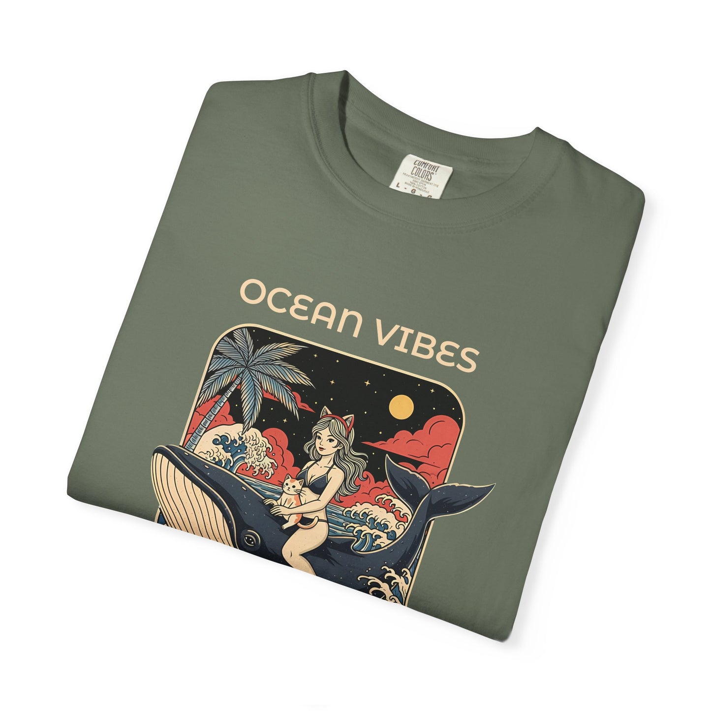 T-Shirt: Ocean Vibes – Anime Whale Rider Tee – Retro Japanese Style Shirt – Cat Girl Graphic Unisex Top for Surfers & Dreamers