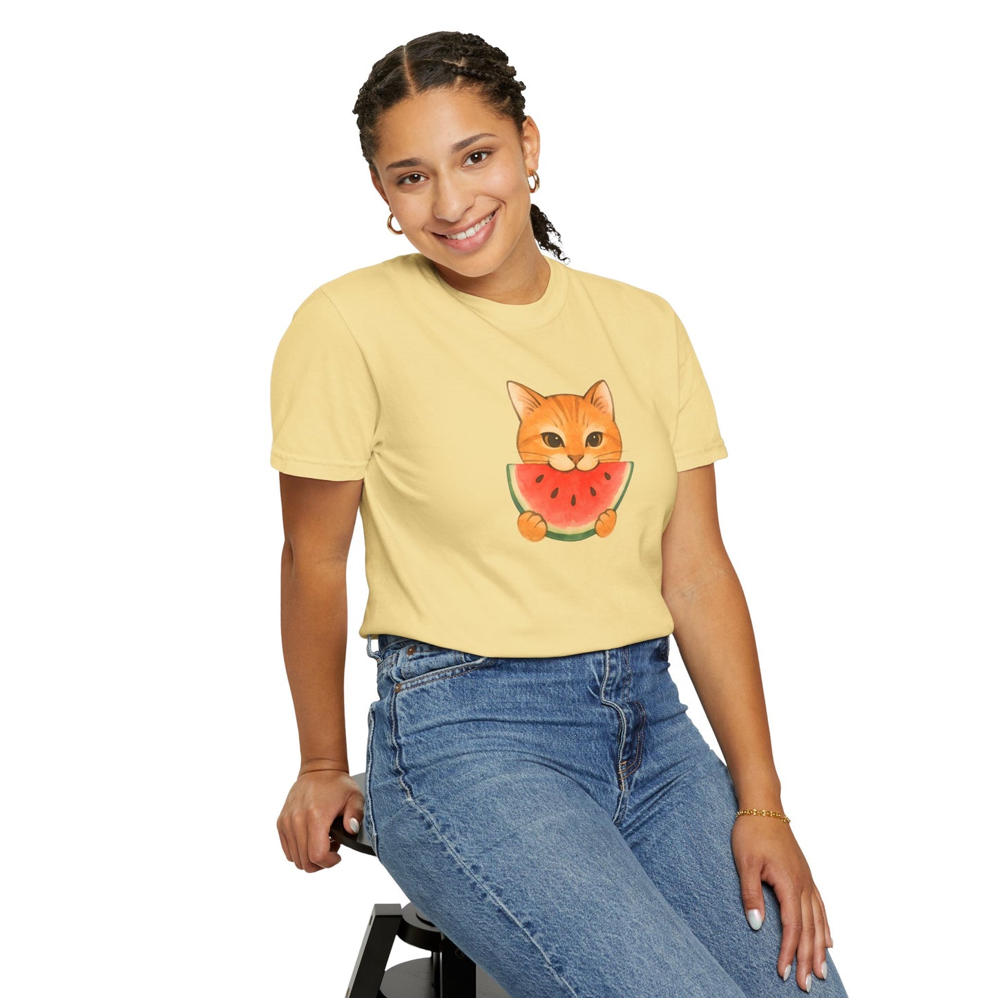 T-Shirt: Cat & Watermelon– Cute Watermelon Cat Graphic Tee – Fun Summer Fruit Unisex Shirt for Cat Lovers & Whimsical Vibes