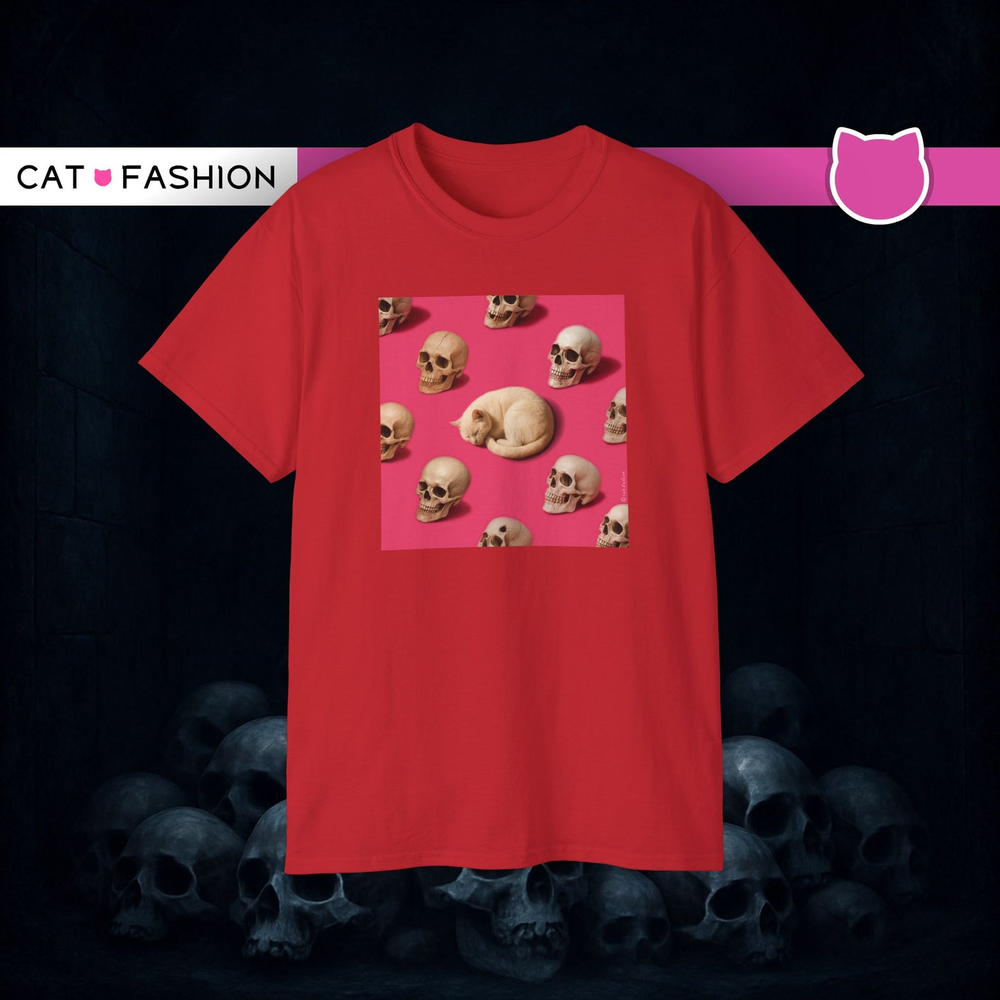 T-Shirt: The Cat and His Former Owners – Dark Humor Cat Graphic Tee – Funny Spooky Skull Unisex Shirt for Gothic Vibes