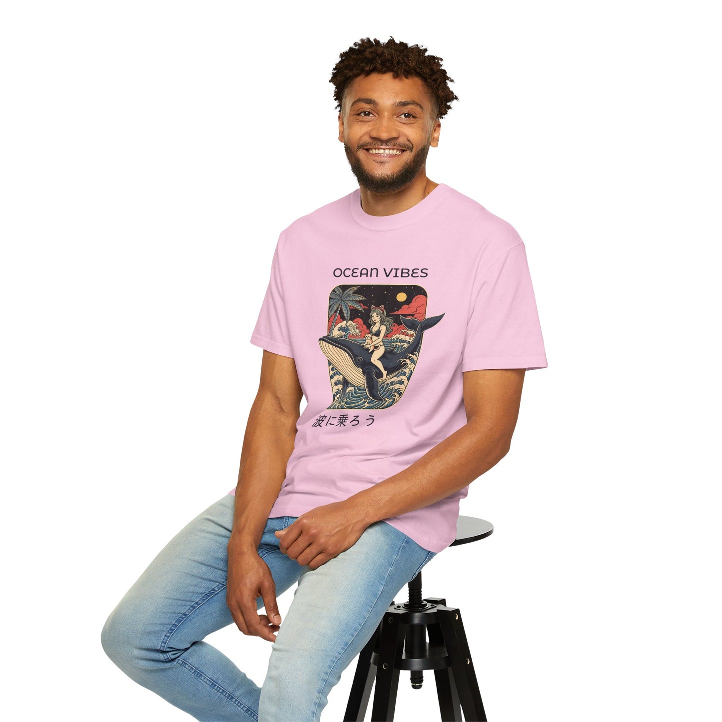 T-Shirt: Ocean Vibes – Anime Whale Rider Tee – Retro Japanese Style Shirt – Cat Girl Graphic Unisex Top for Surfers & Dreamers