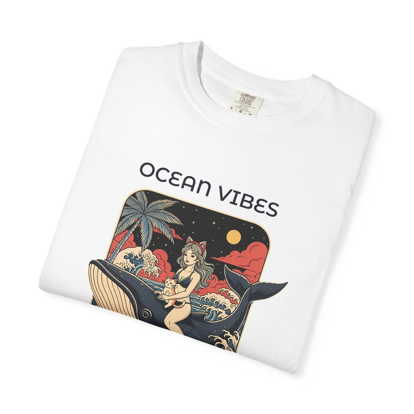 T-Shirt: Ocean Vibes – Anime Whale Rider Tee – Retro Japanese Style Shirt – Cat Girl Graphic Unisex Top for Surfers & Dreamers