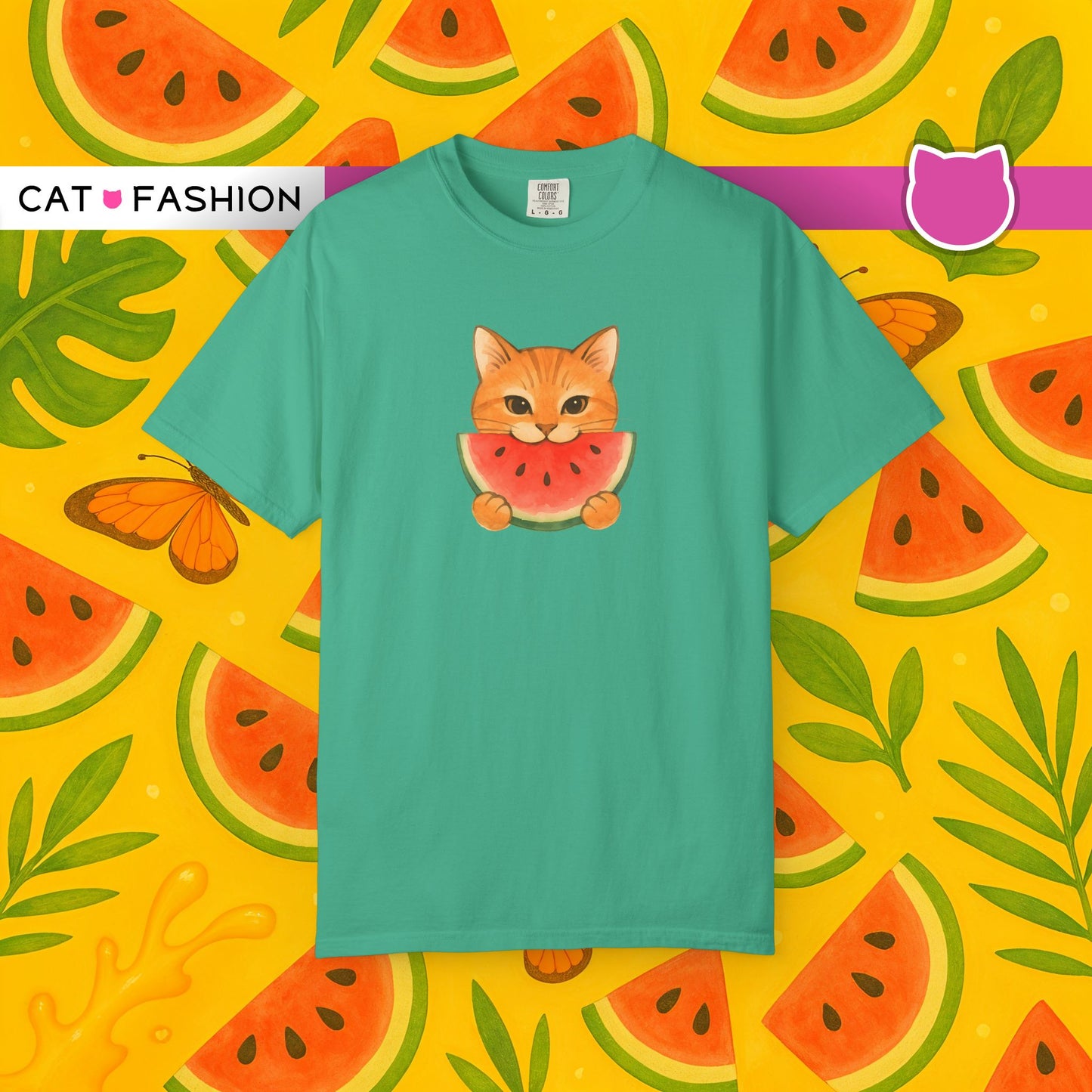 T-Shirt: Cat & Watermelon– Cute Watermelon Cat Graphic Tee – Fun Summer Fruit Unisex Shirt for Cat Lovers & Whimsical Vibes