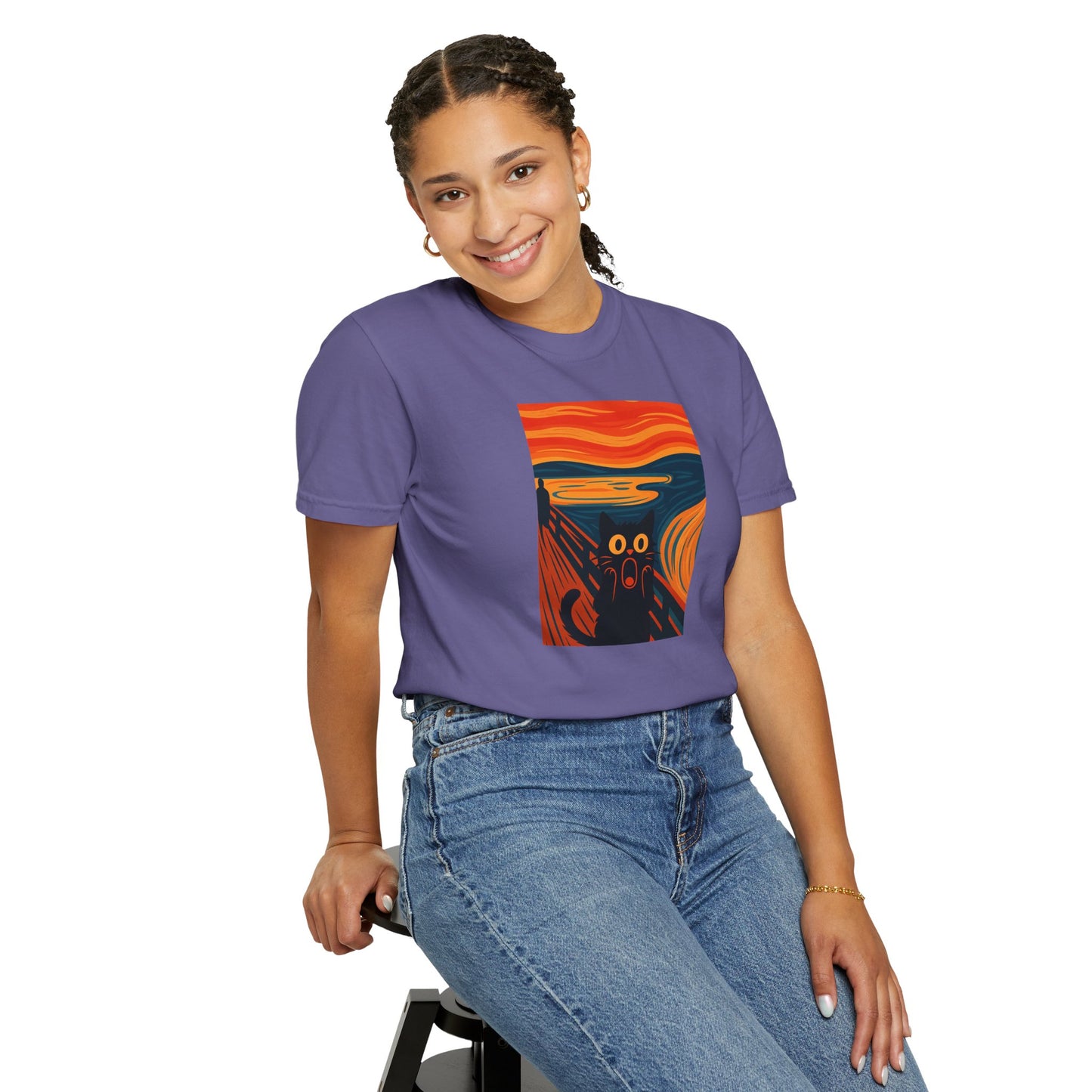 T-Shirt: The Screamed Cat - Funny Munch Scream Parody Tee - Bold Unisex Graphic Shirt for Art Fans and Cat Lovers