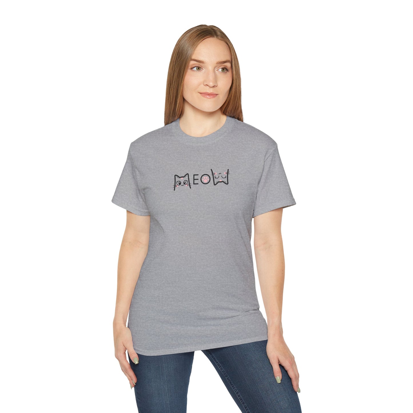 T-Shirt: Simple MEOW – Minimalist Cat Lettering Graphic Tee – Cute Unisex Shirt for Everyday Casual Style