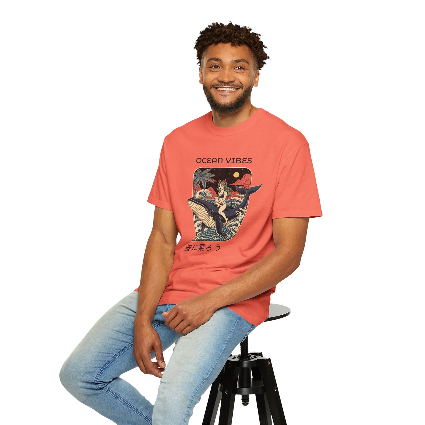 T-Shirt: Ocean Vibes – Anime Whale Rider Tee – Retro Japanese Style Shirt – Cat Girl Graphic Unisex Top for Surfers & Dreamers