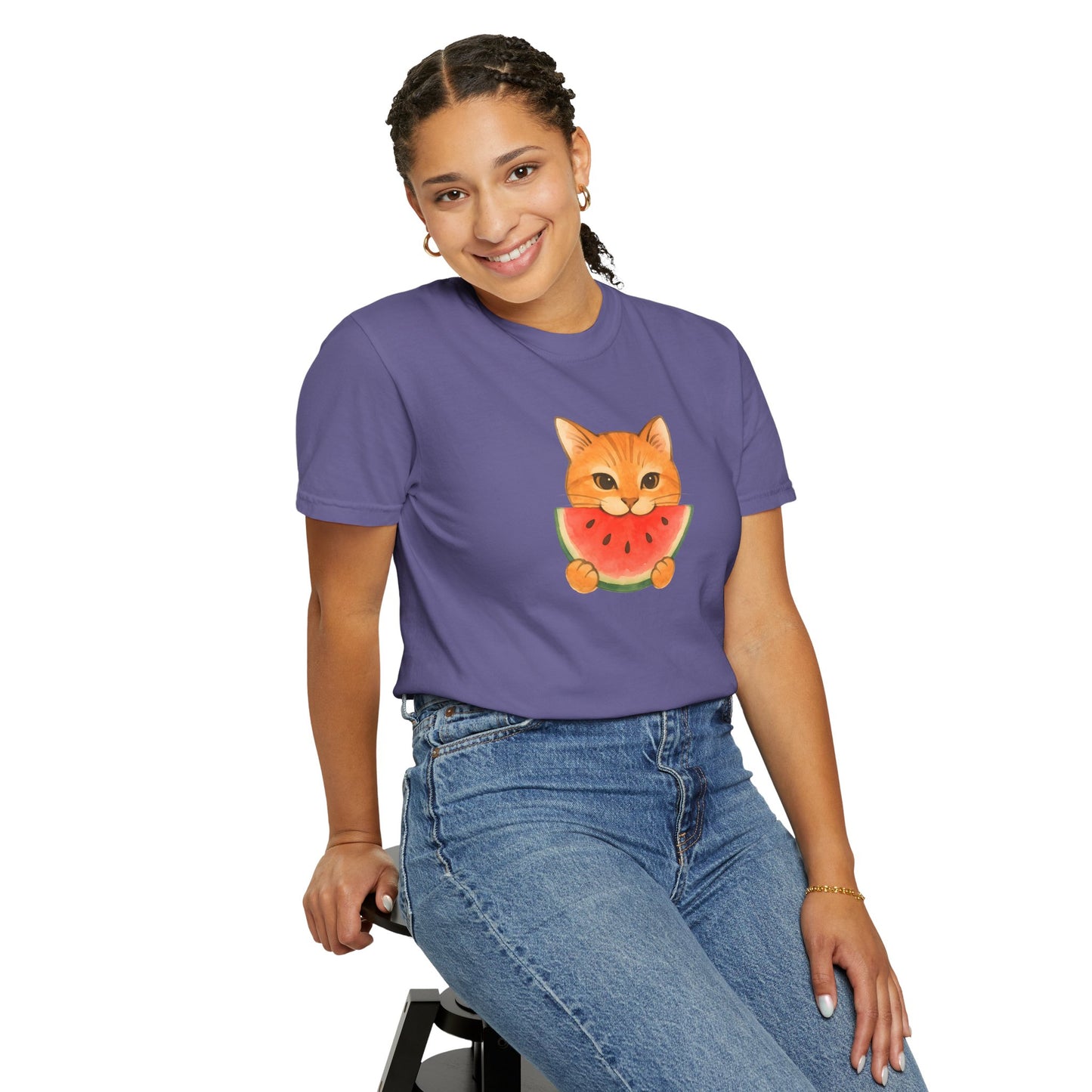 T-Shirt: Cat & Watermelon– Cute Watermelon Cat Graphic Tee – Fun Summer Fruit Unisex Shirt for Cat Lovers & Whimsical Vibes