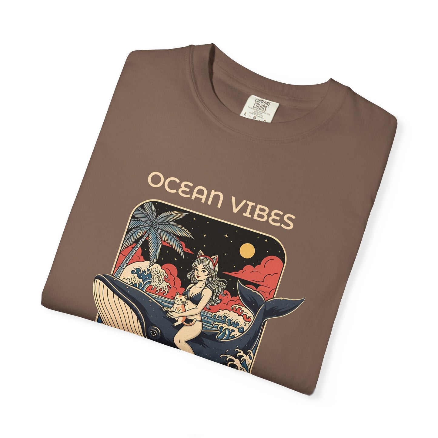 T-Shirt: Ocean Vibes – Anime Whale Rider Tee – Retro Japanese Style Shirt – Cat Girl Graphic Unisex Top for Surfers & Dreamers