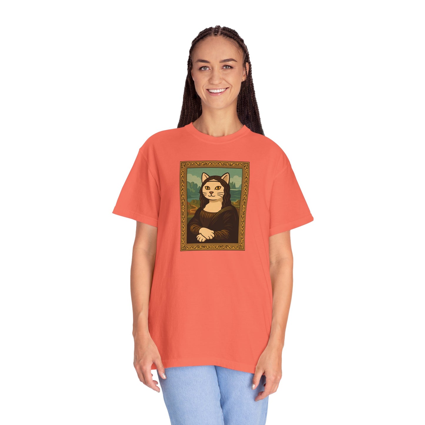 T-Shirt: Meow Mona Lisa - Cat Art Parody Graphic Tee - Leonardo da Vinci-Inspired Unisex Shirt for Cat Lovers and Art Fans