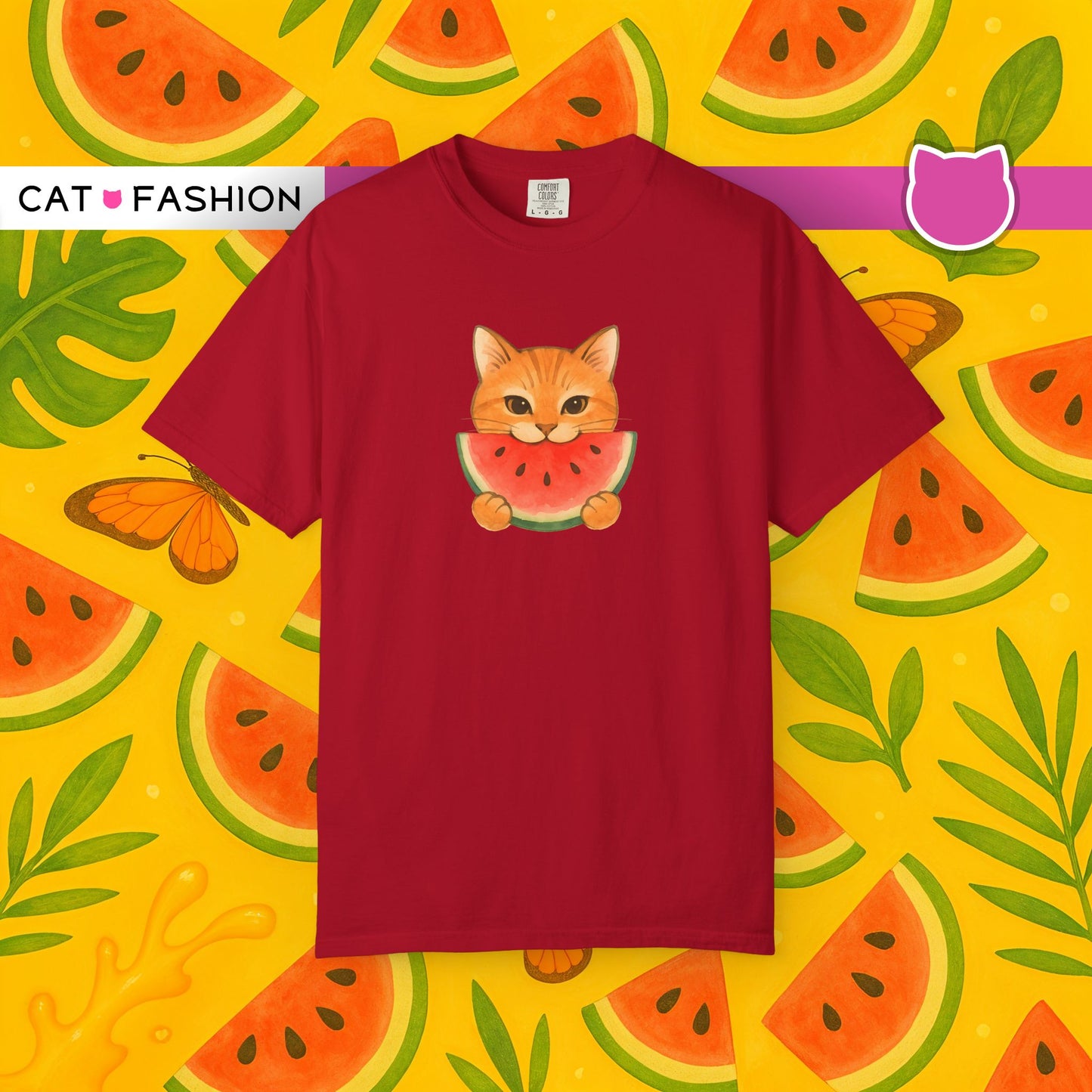 T-Shirt: Cat & Watermelon– Cute Watermelon Cat Graphic Tee – Fun Summer Fruit Unisex Shirt for Cat Lovers & Whimsical Vibes