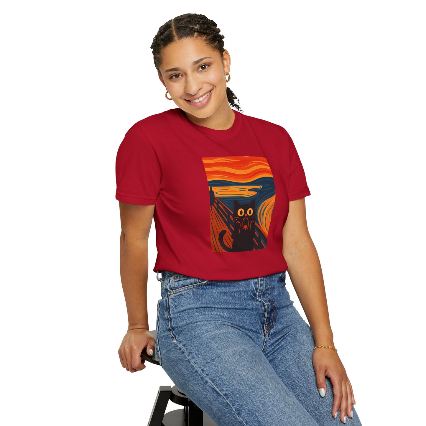 T-Shirt: The Screamed Cat - Funny Munch Scream Parody Tee - Bold Unisex Graphic Shirt for Art Fans and Cat Lovers