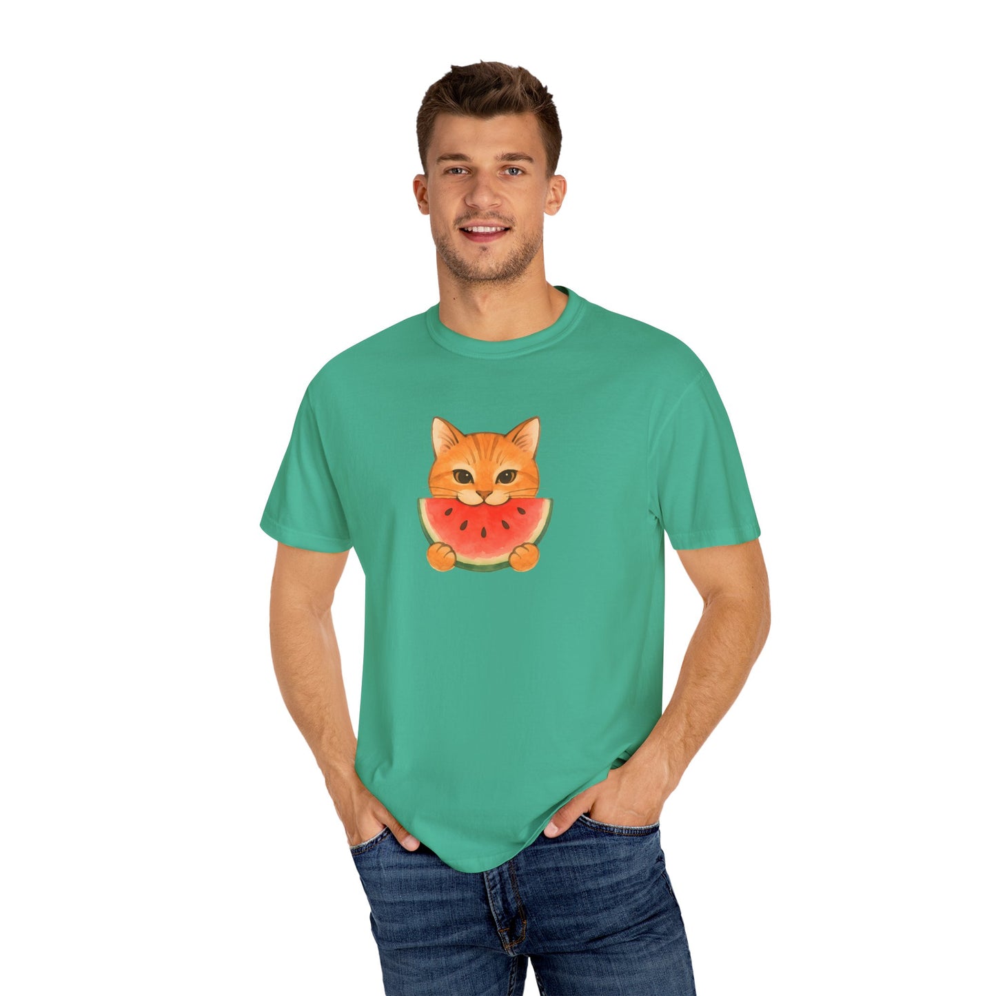 T-Shirt: Cat & Watermelon– Cute Watermelon Cat Graphic Tee – Fun Summer Fruit Unisex Shirt for Cat Lovers & Whimsical Vibes