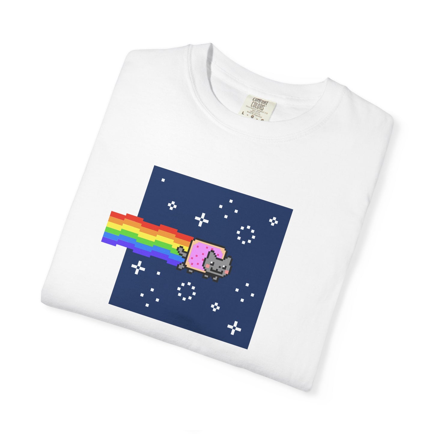 T-Shirt: Nyan Cat Meme - Funny Pixel Pop-Tart Cat in Space with Rainbow Trail - Retro Internet Viral Graphic Tee Unisex