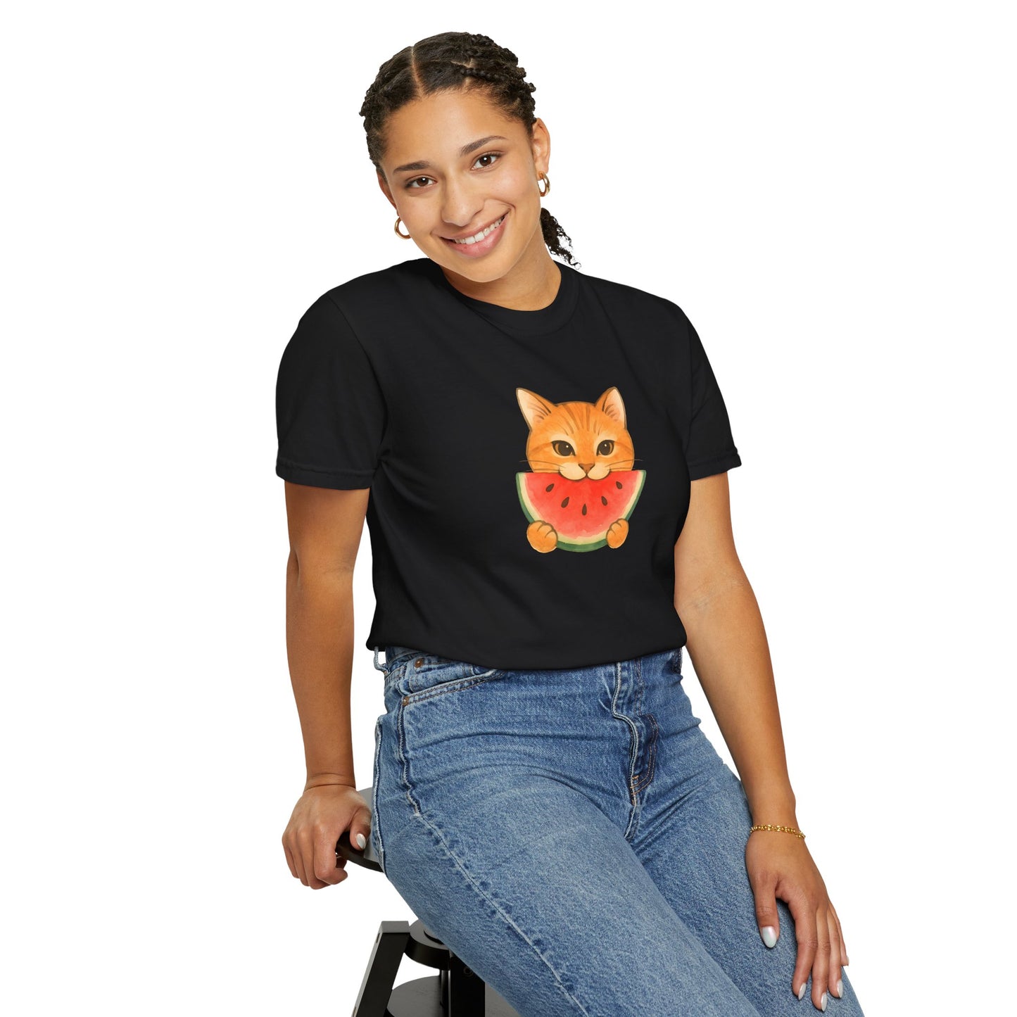 T-Shirt: Cat & Watermelon– Cute Watermelon Cat Graphic Tee – Fun Summer Fruit Unisex Shirt for Cat Lovers & Whimsical Vibes