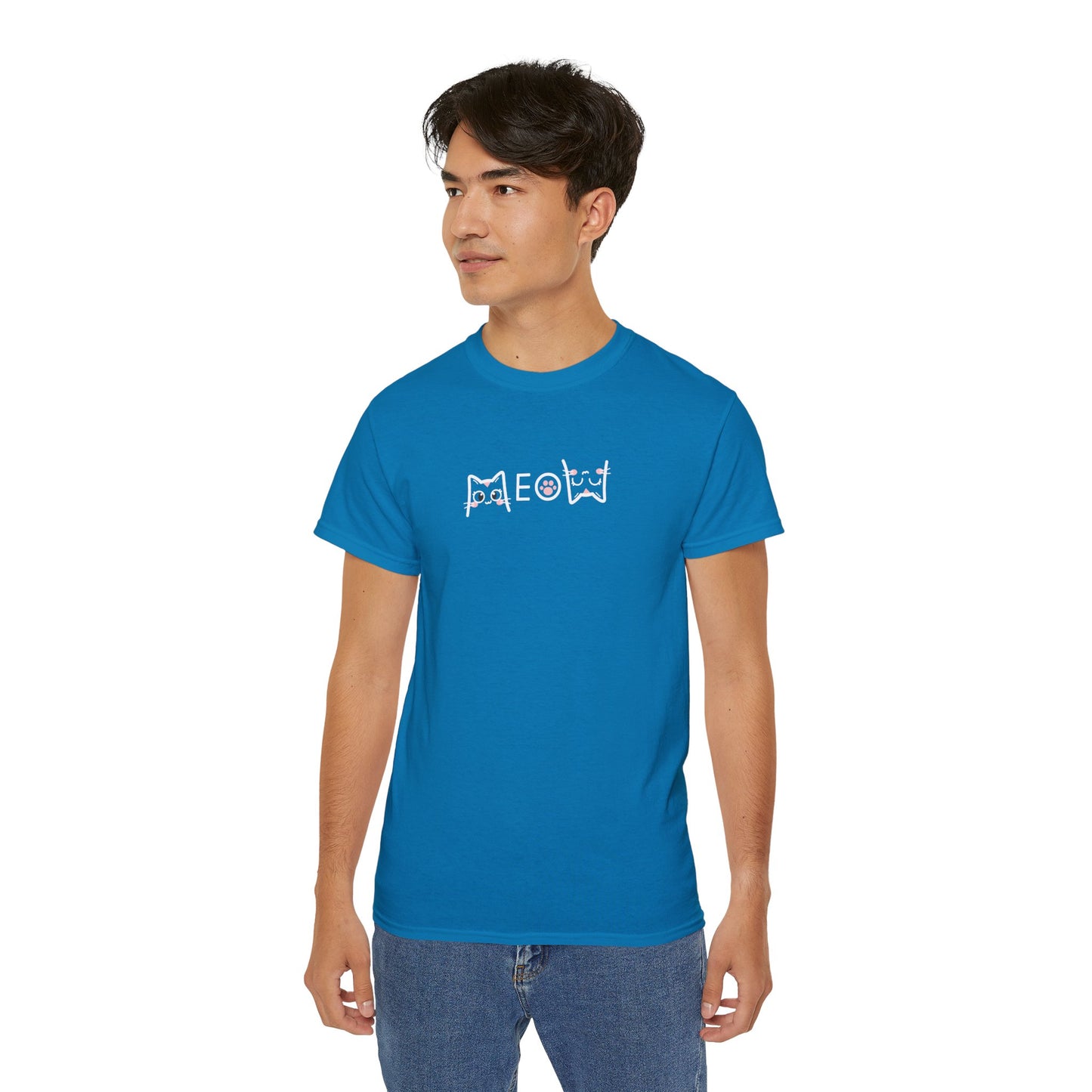 T-Shirt: Simple MEOW – Minimalist Cat Lettering Graphic Tee – Cute Unisex Shirt for Everyday Casual Style