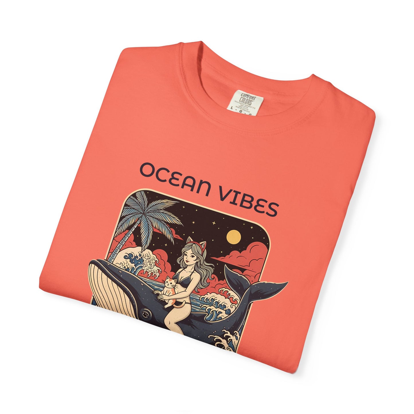 T-Shirt: Ocean Vibes – Anime Whale Rider Tee – Retro Japanese Style Shirt – Cat Girl Graphic Unisex Top for Surfers & Dreamers