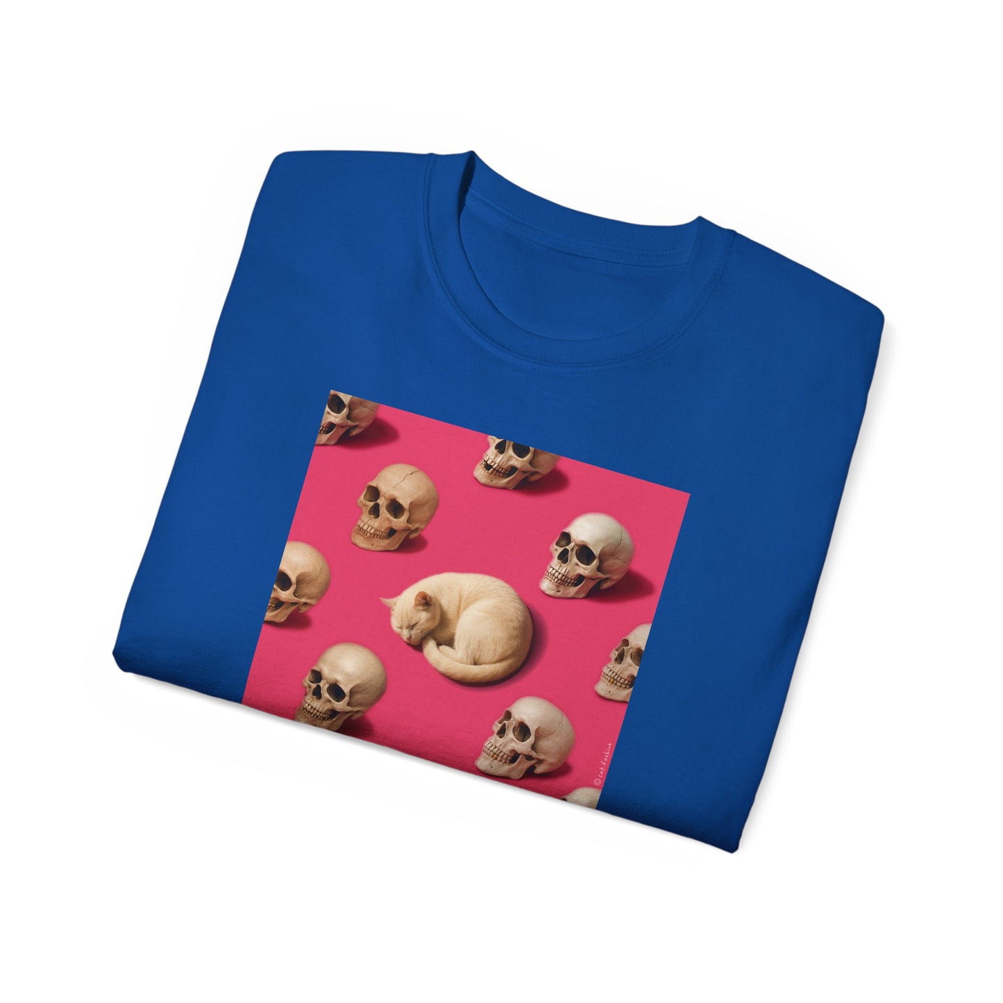 T-Shirt: The Cat and His Former Owners – Dark Humor Cat Graphic Tee – Funny Spooky Skull Unisex Shirt for Gothic Vibes
