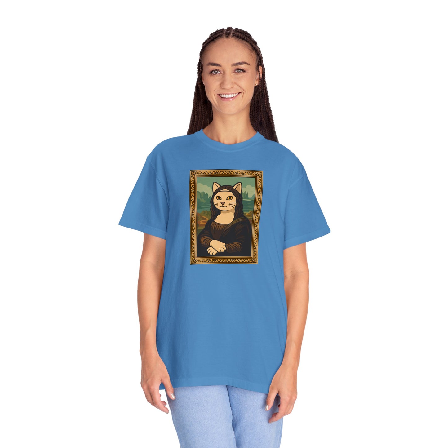 T-Shirt: Meow Mona Lisa - Cat Art Parody Graphic Tee - Leonardo da Vinci-Inspired Unisex Shirt for Cat Lovers and Art Fans
