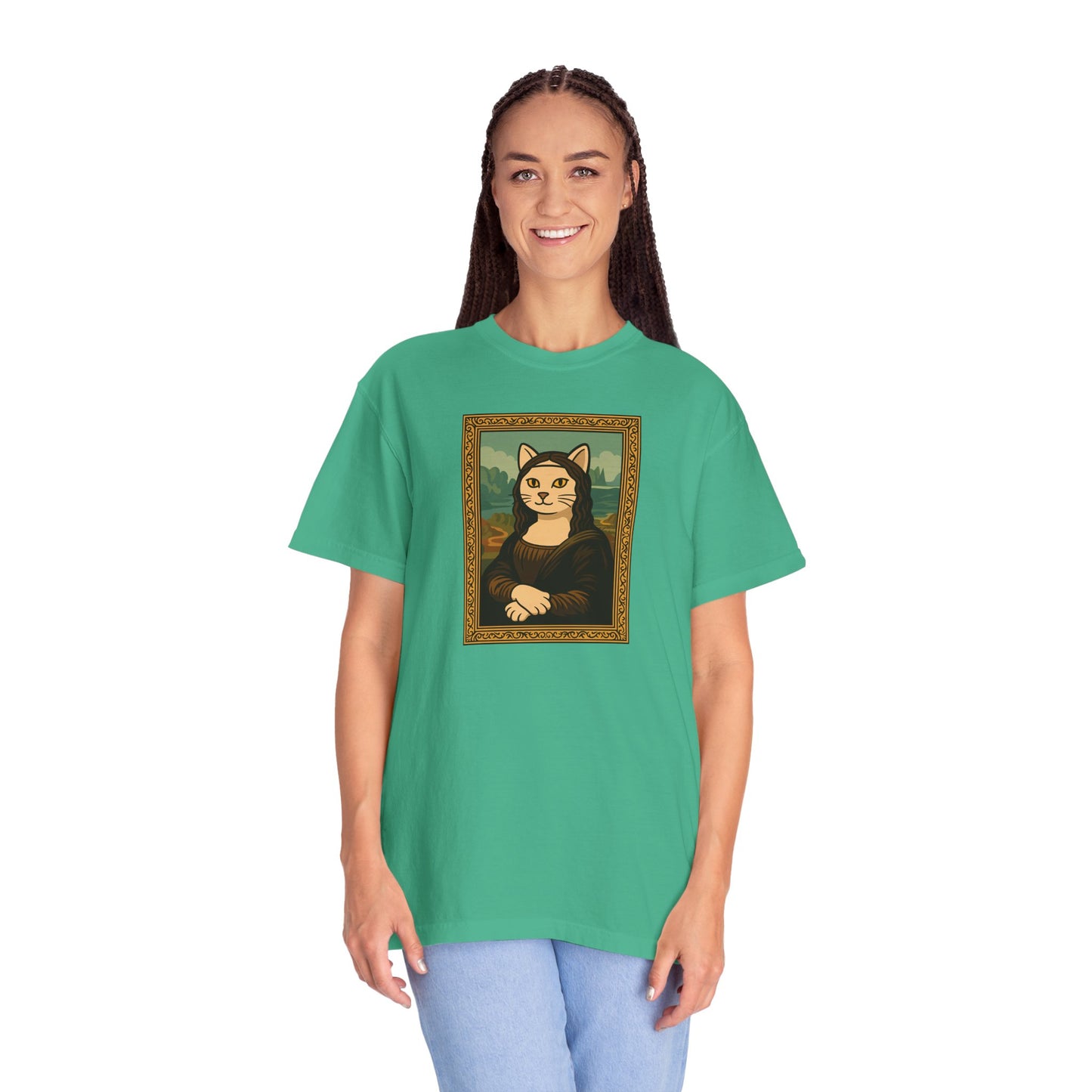 T-Shirt: Meow Mona Lisa - Cat Art Parody Graphic Tee - Leonardo da Vinci-Inspired Unisex Shirt for Cat Lovers and Art Fans