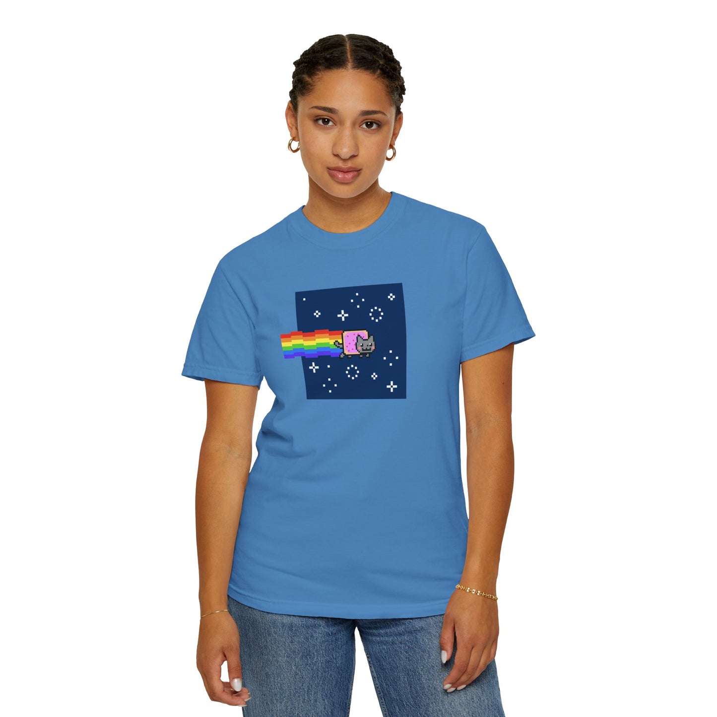 T-Shirt: Nyan Cat Meme - Funny Pixel Pop-Tart Cat in Space with Rainbow Trail - Retro Internet Viral Graphic Tee Unisex