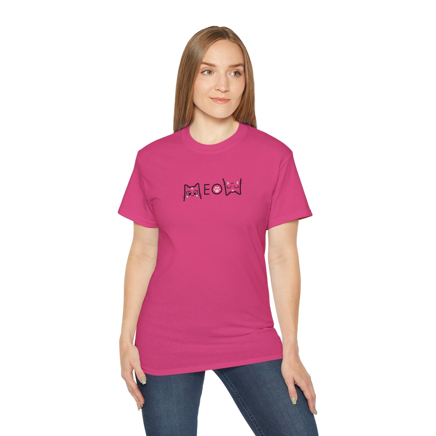 T-Shirt: Simple MEOW – Minimalist Cat Lettering Graphic Tee – Cute Unisex Shirt for Everyday Casual Style