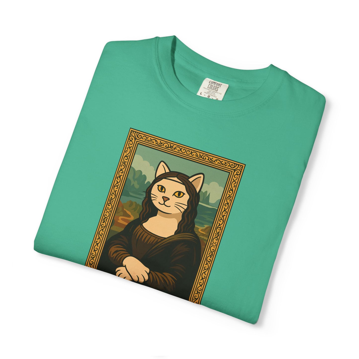T-Shirt: Meow Mona Lisa - Cat Art Parody Graphic Tee - Leonardo da Vinci-Inspired Unisex Shirt for Cat Lovers and Art Fans