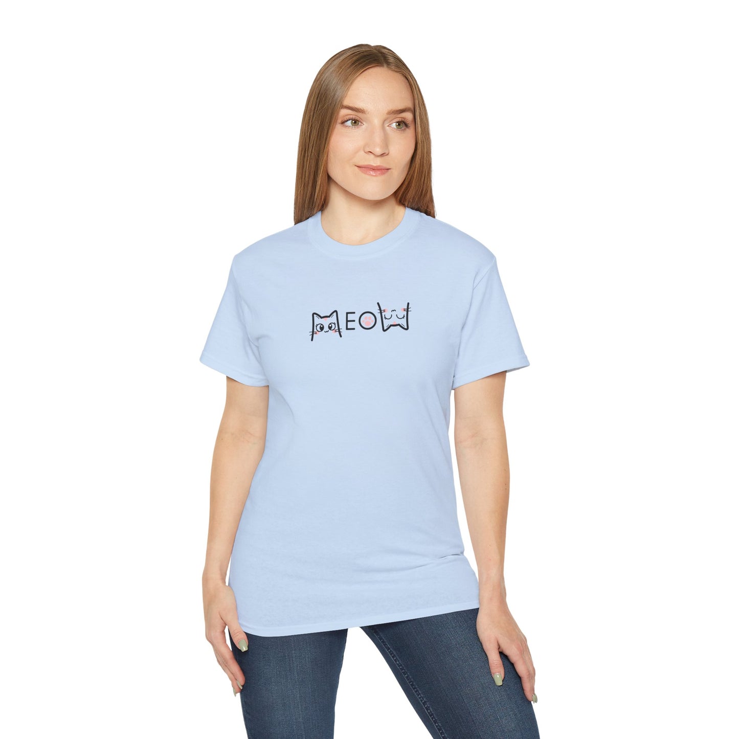 T-Shirt: Simple MEOW – Minimalist Cat Lettering Graphic Tee – Cute Unisex Shirt for Everyday Casual Style