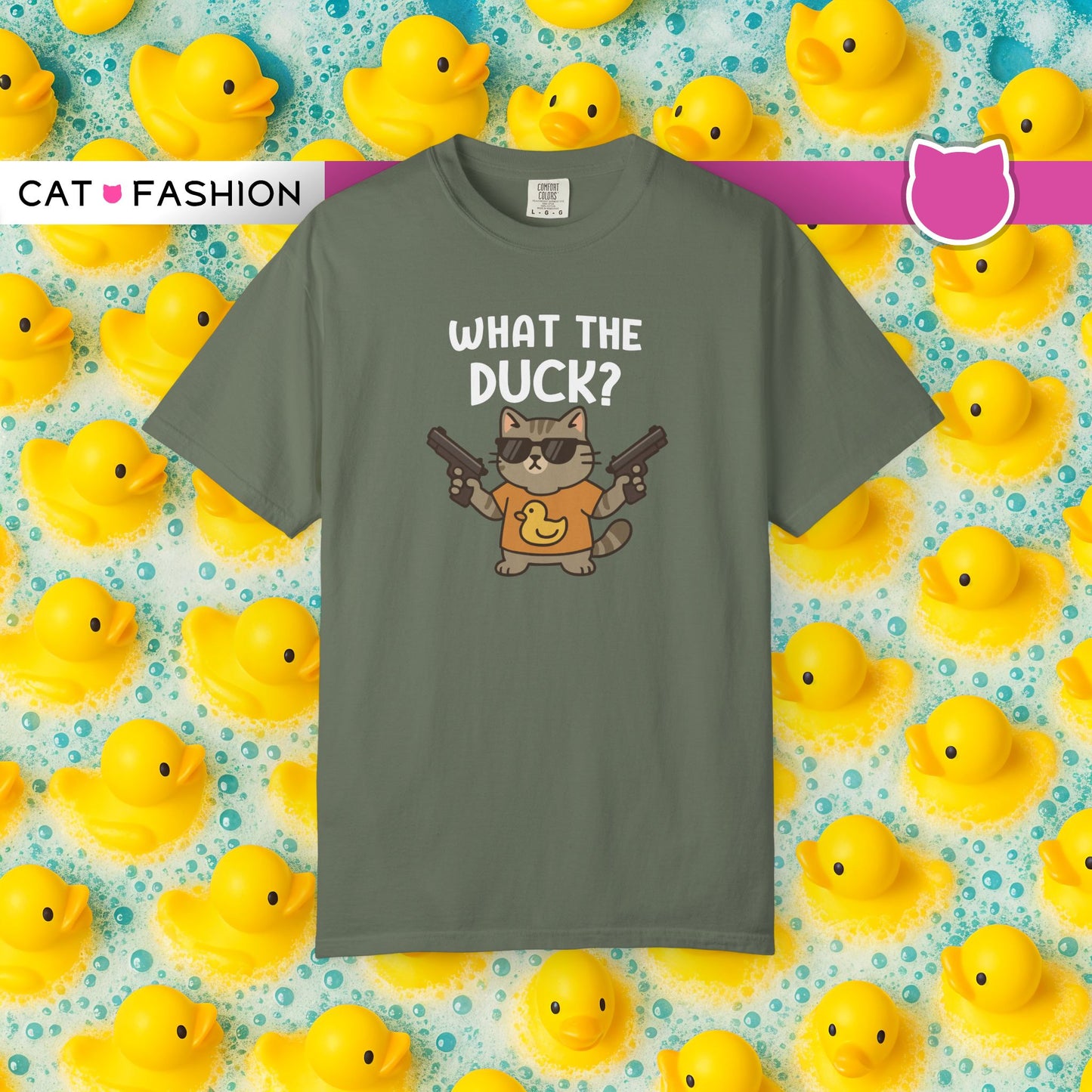 T-Shirt: What The Duck? - Funny Armed Cat Meme Graphic Tee - Humorous Unisex Shirt for Cat Lovers & Internet Humor Fans