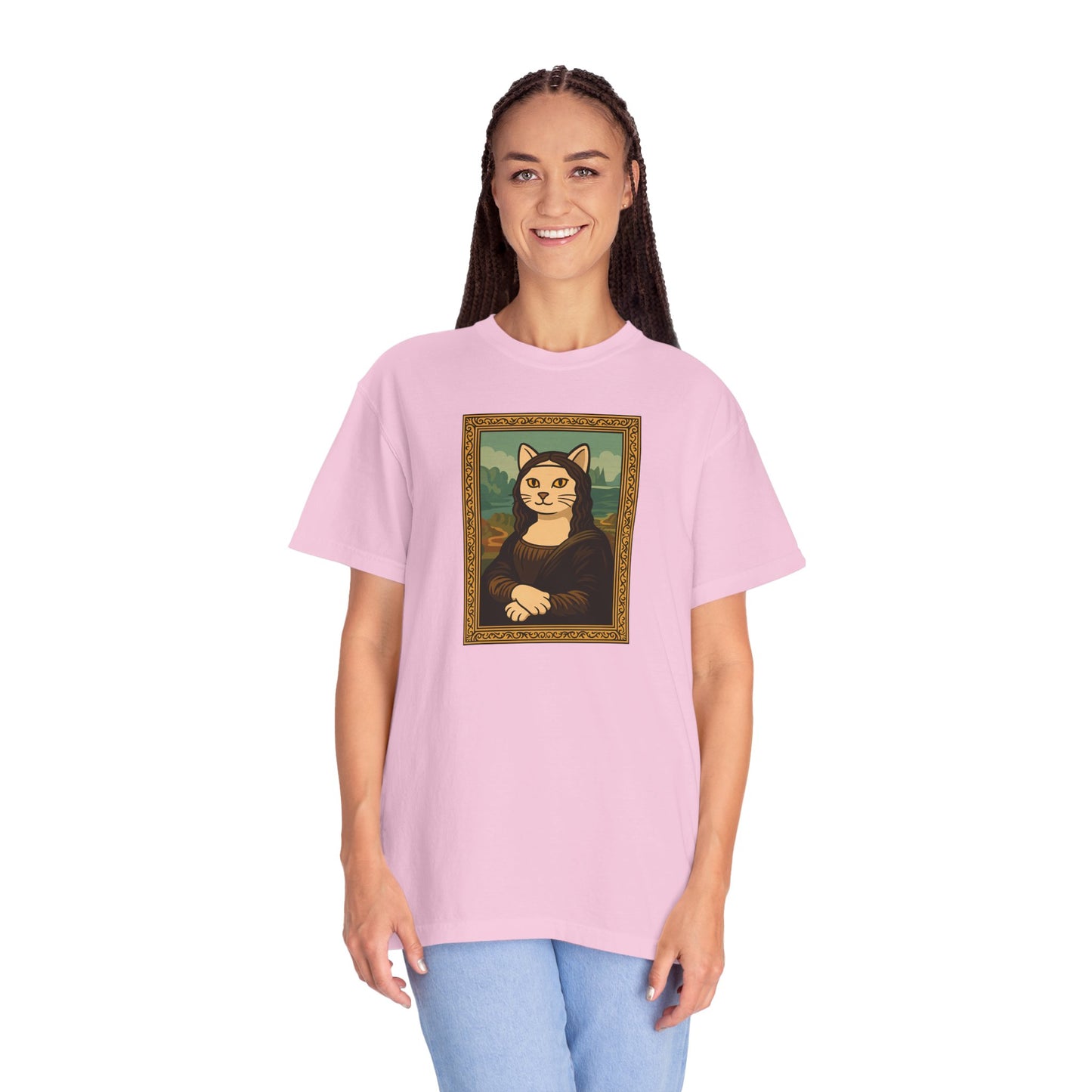 T-Shirt: Meow Mona Lisa - Cat Art Parody Graphic Tee - Leonardo da Vinci-Inspired Unisex Shirt for Cat Lovers and Art Fans