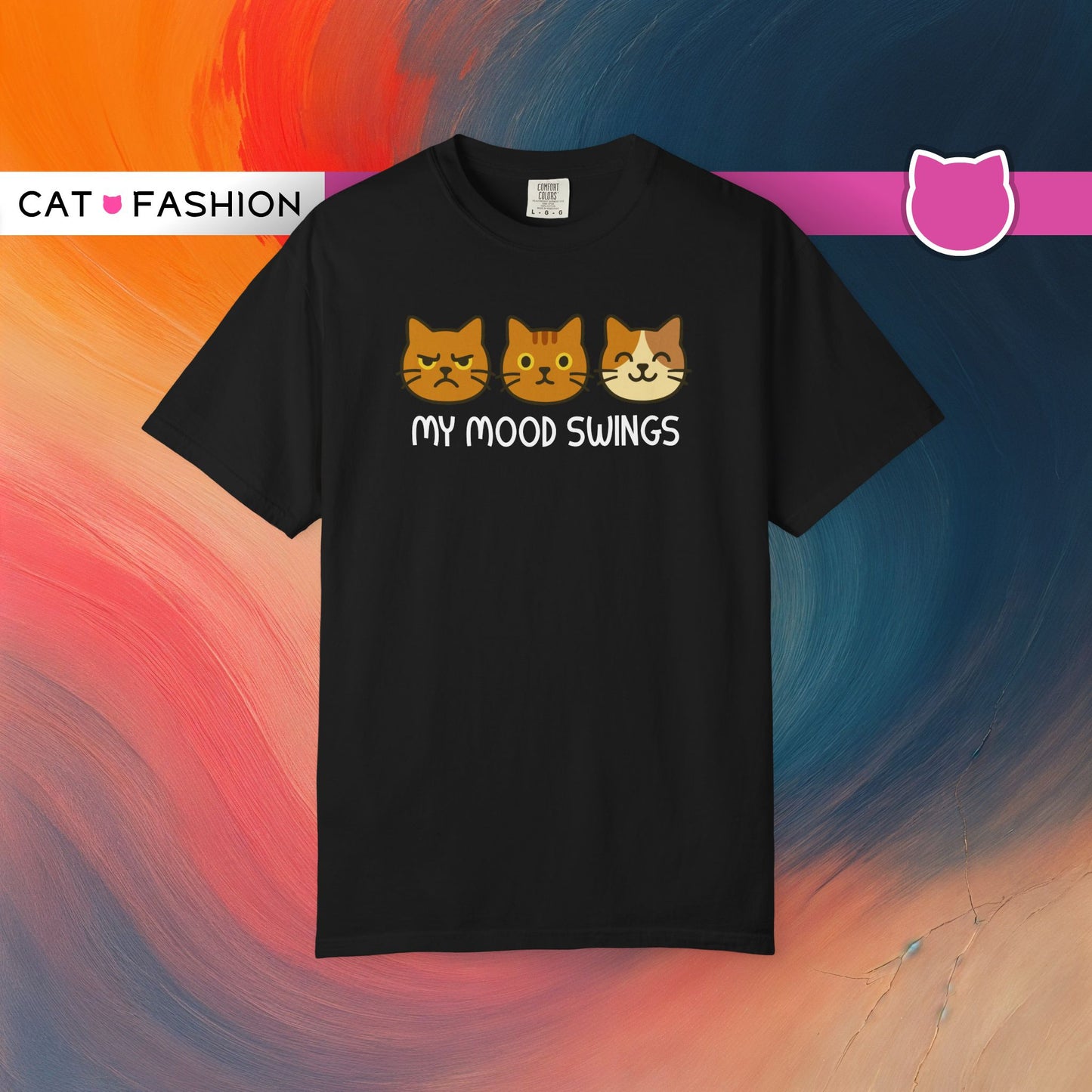 T-Shirt: My Mood Swings - Funny Cat Faces Graphic Tee - Cute Emotional Expression Shirt for Cat Lovers & Everyday Feels