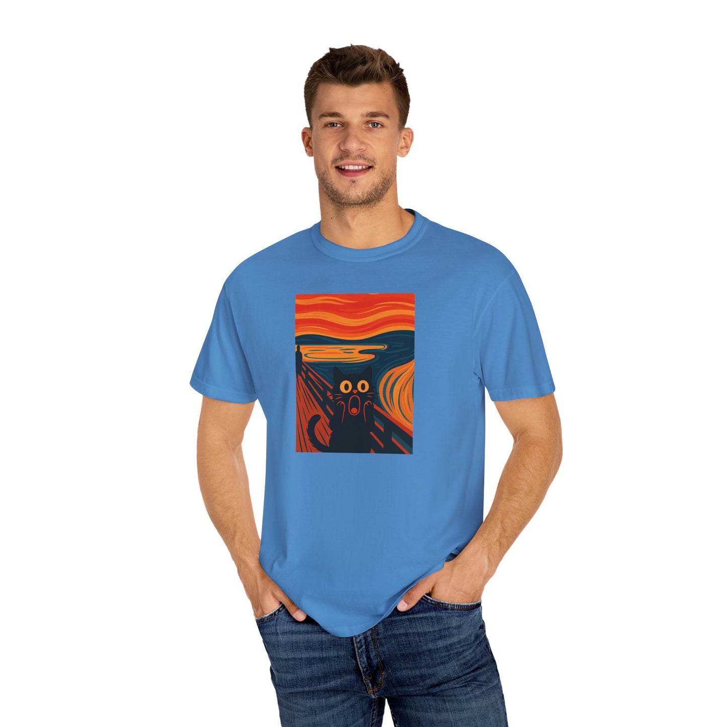 T-Shirt: The Screamed Cat - Funny Munch Scream Parody Tee - Bold Unisex Graphic Shirt for Art Fans and Cat Lovers