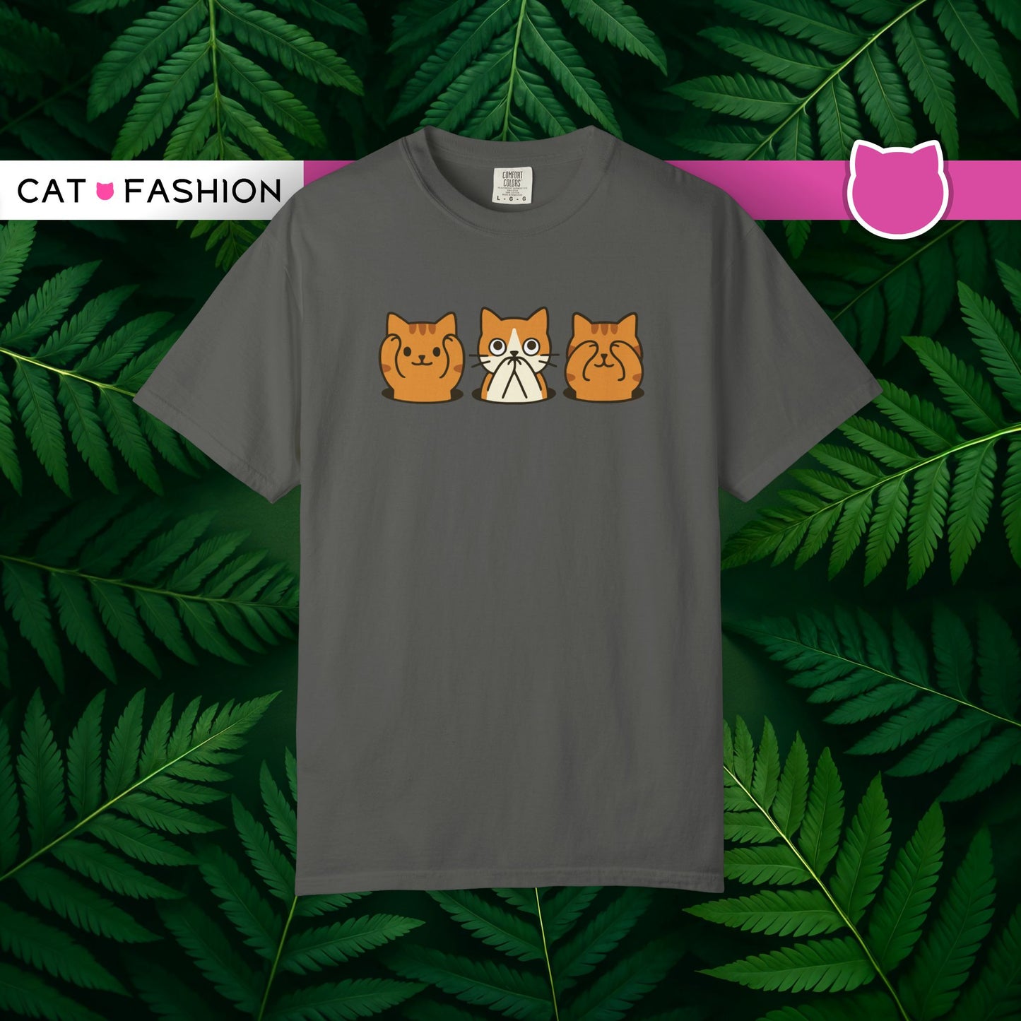 T-Shirt: Three Wise Cats - Funny See No Evil, Hear No Evil, Speak No Evil Kitty Tee - Cute Unisex Shirt for Cat Lovers